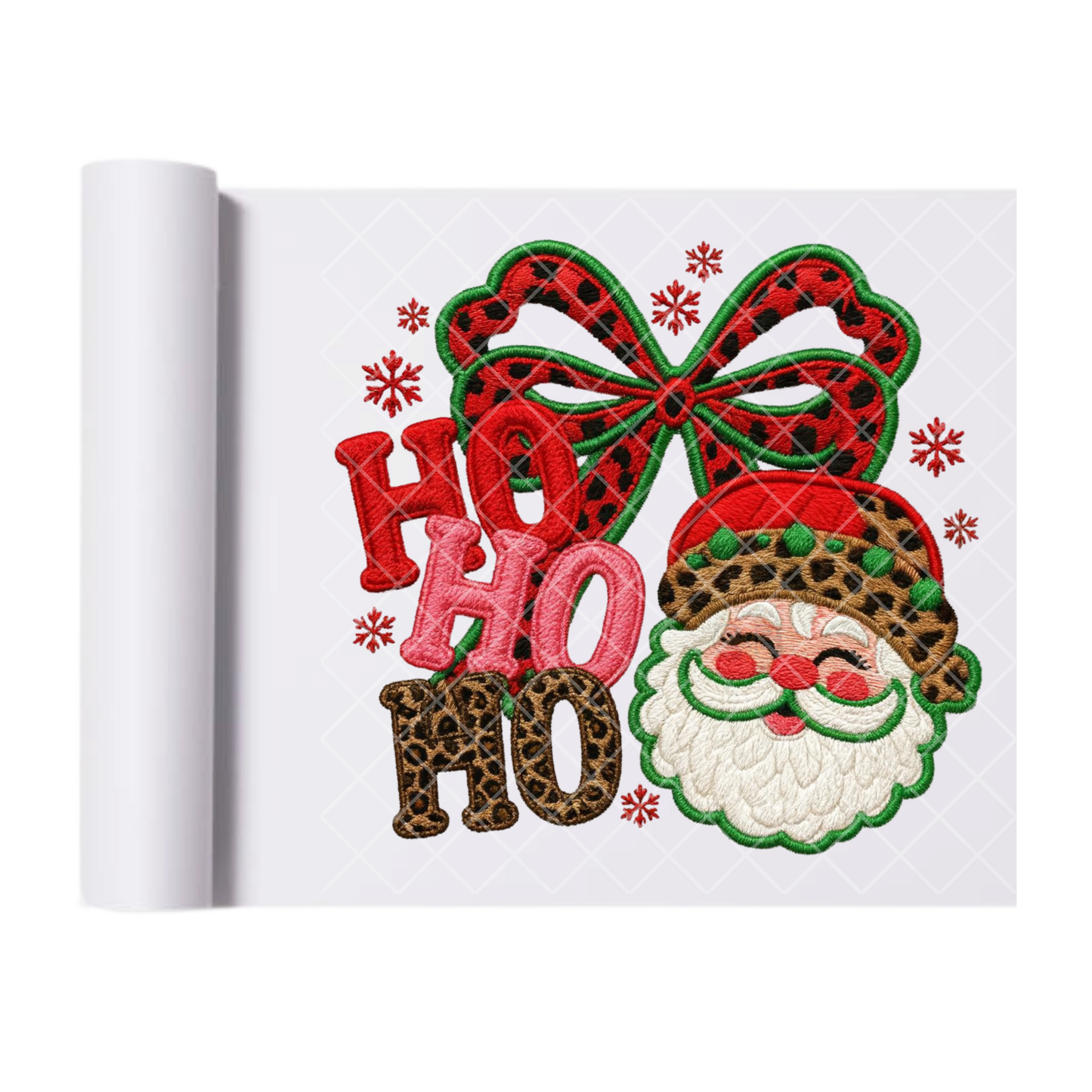 Faux embroidery Clause & Bow - Direct-To-Film Heat Transfer for T-Shirts, Cotton, Polyester & Blends - High-Quality Print