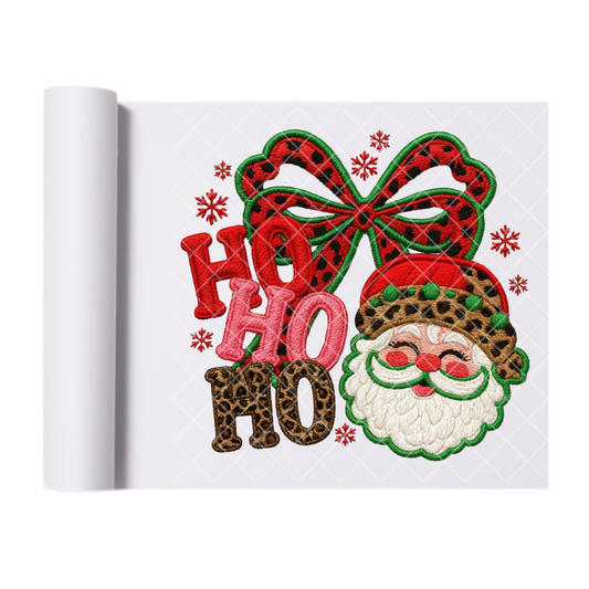 Faux embroidery Clause & Bow - Direct-To-Film Heat Transfer for T-Shirts, Cotton, Polyester & Blends - High-Quality Print