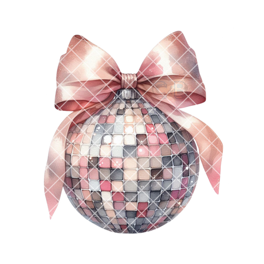 Pink bow disco ball PNG