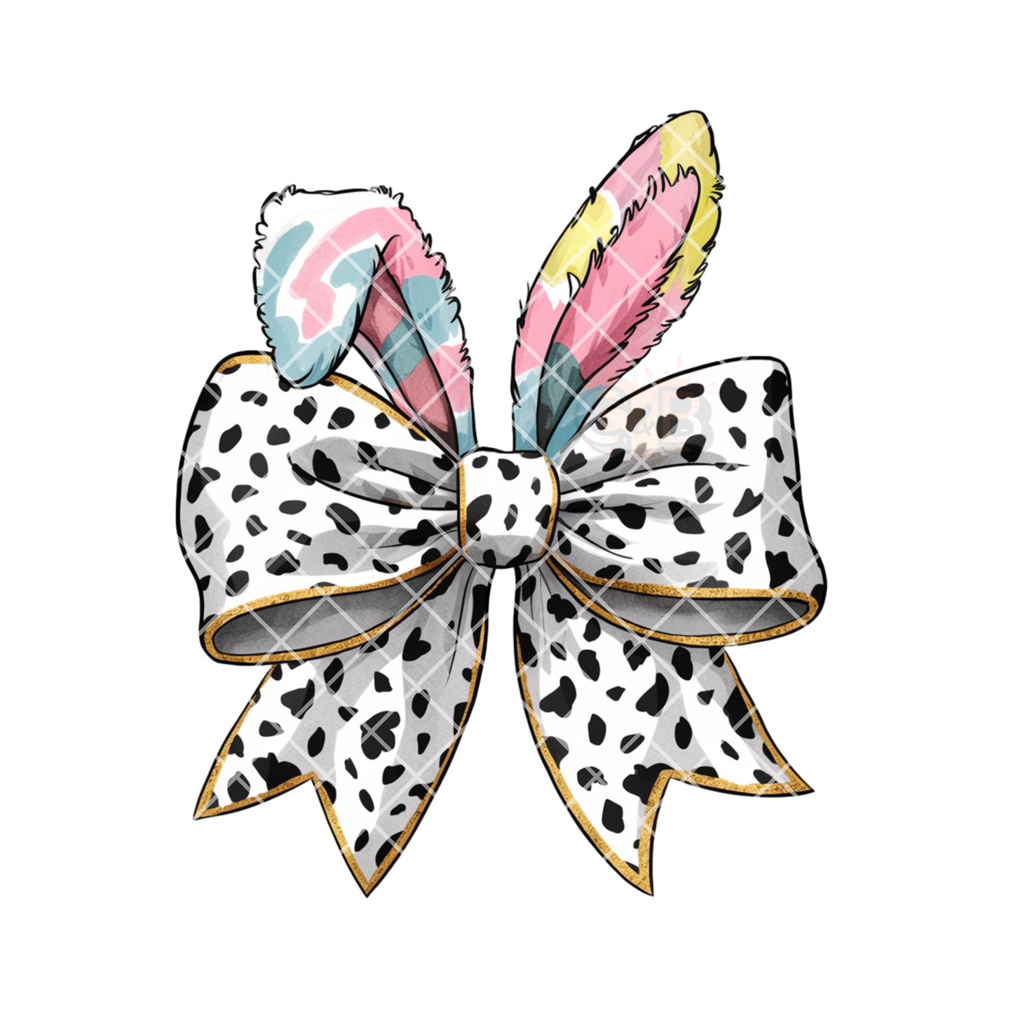 Easter bow with multi color ears PNG