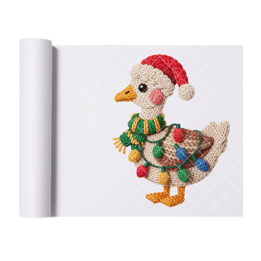 Christmas Duck Faux Crochet - Direct-To-Film Heat Transfer for T-Shirts, Cotton, Polyester & Blends - High-Quality Print