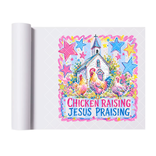 Chickens & Jesus - Direct-To-Film Heat Transfer for T-Shirts, Cotton, Polyester & Blends - High-Quality Print