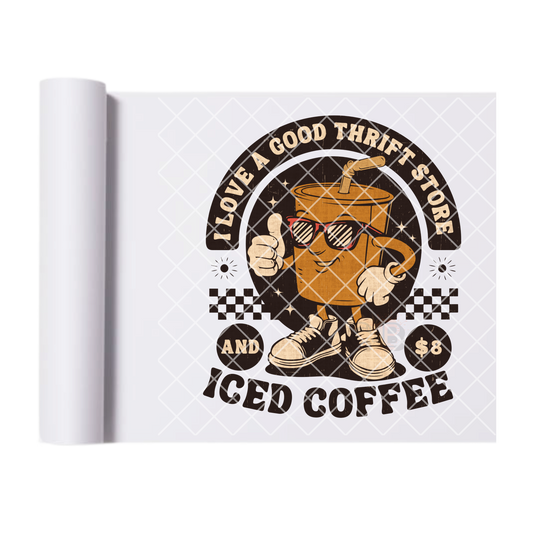 Good thrift store and 8$ iced coffee DTF film t shirt transfer