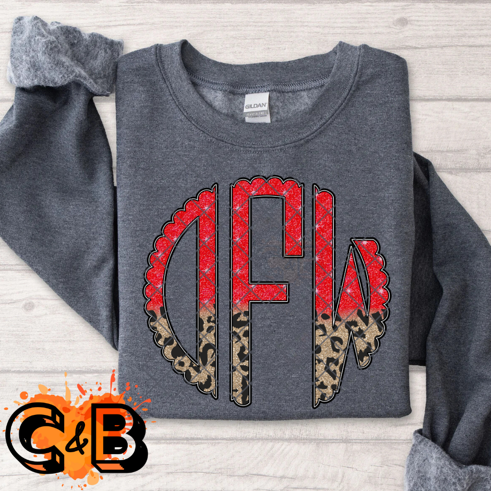 Custom Christmas Monogram Red/Cheetah DTF Transfer