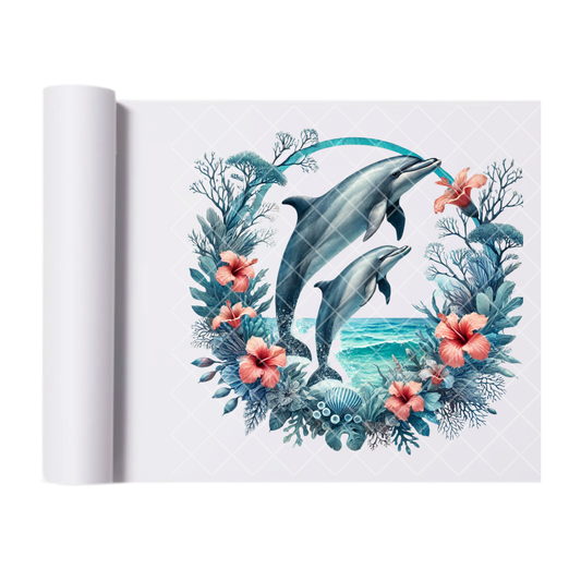 Dolphins Circular floral wreath - Direct Print Film Transfer for Trendy T-Shirts, Cotton, Polyester & Blends - High-Quality Print