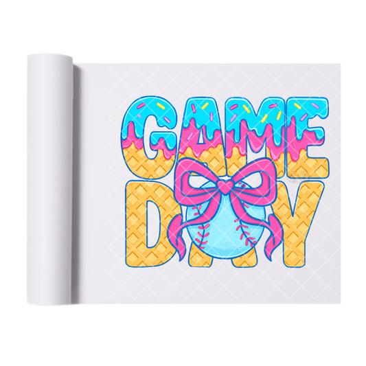 Game Day Icecream Baseball - Direct Print Film Transfer for T-Shirts, Cotton, Polyester & Blends - High-Quality Print