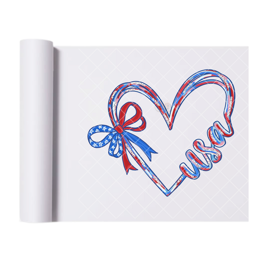 Heart Ribbon USA - Direct Print Film Transfer for Trendy T-Shirts, Cotton, Polyester & Blends - High-Quality Print