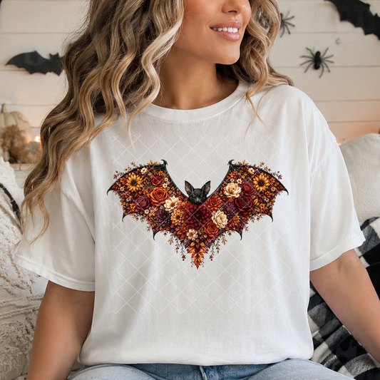Floral Halloween/Fall Bat - Premium Graphic T-Shirt for Casual Wear