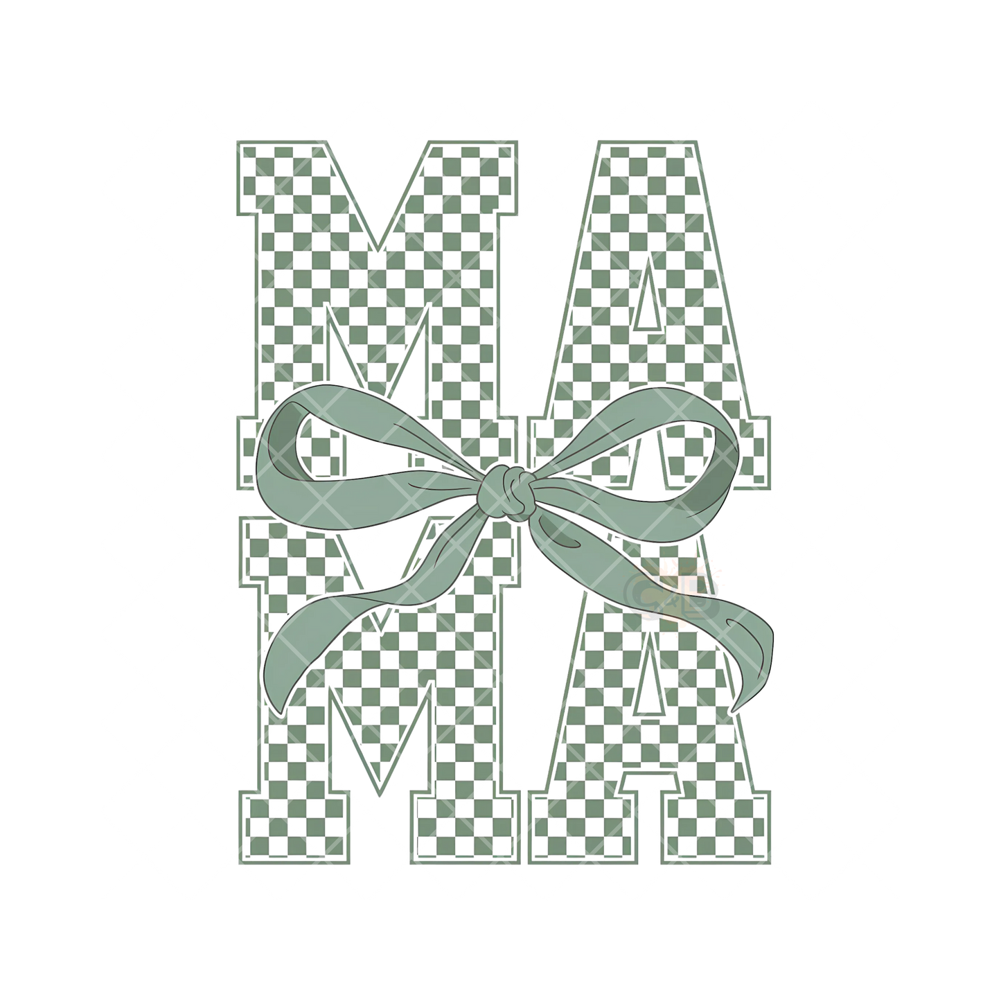 Checkered Mama Green Bow PNG