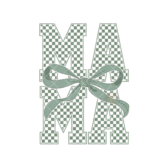Checkered Mama Green Bow PNG