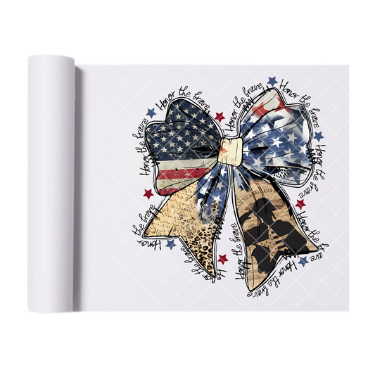 Patriot Ribbon Bow Wrap Saying - Direct Print Film Transfer for Trendy T-Shirts, Cotton, Polyester & Blends - High-Quality Print