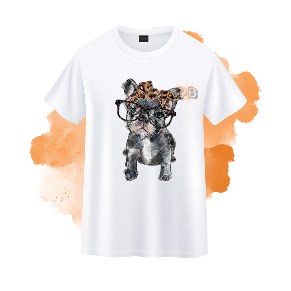 Frenchie With Shades Cheetah Print T-Shirt