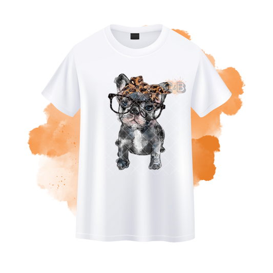 Frenchie With Shades Cheetah Print T-Shirt