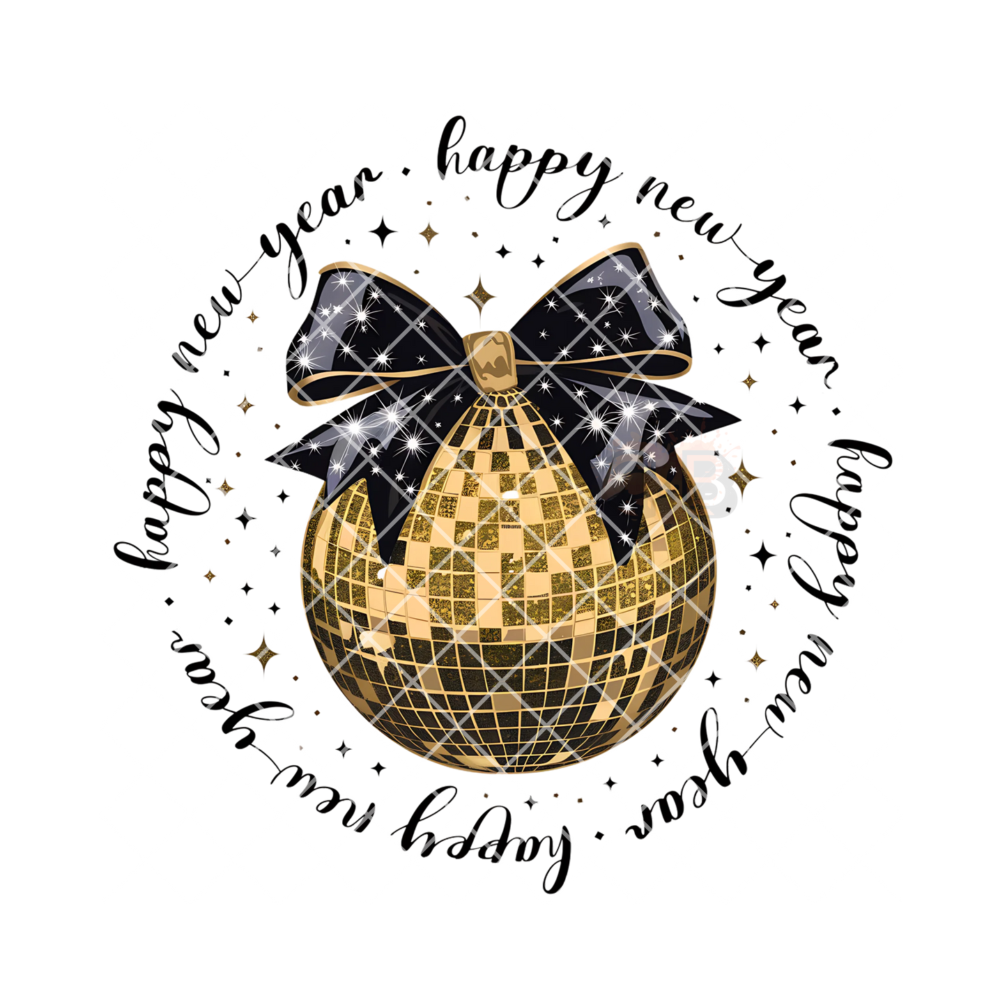 Happy new year gold disco ball PNG