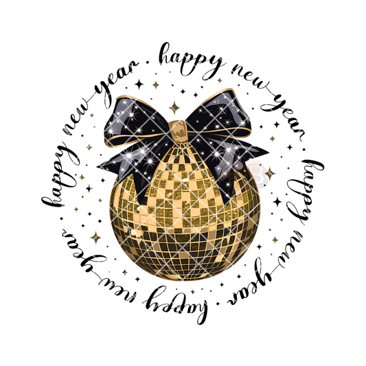 Happy new year gold disco ball PNG