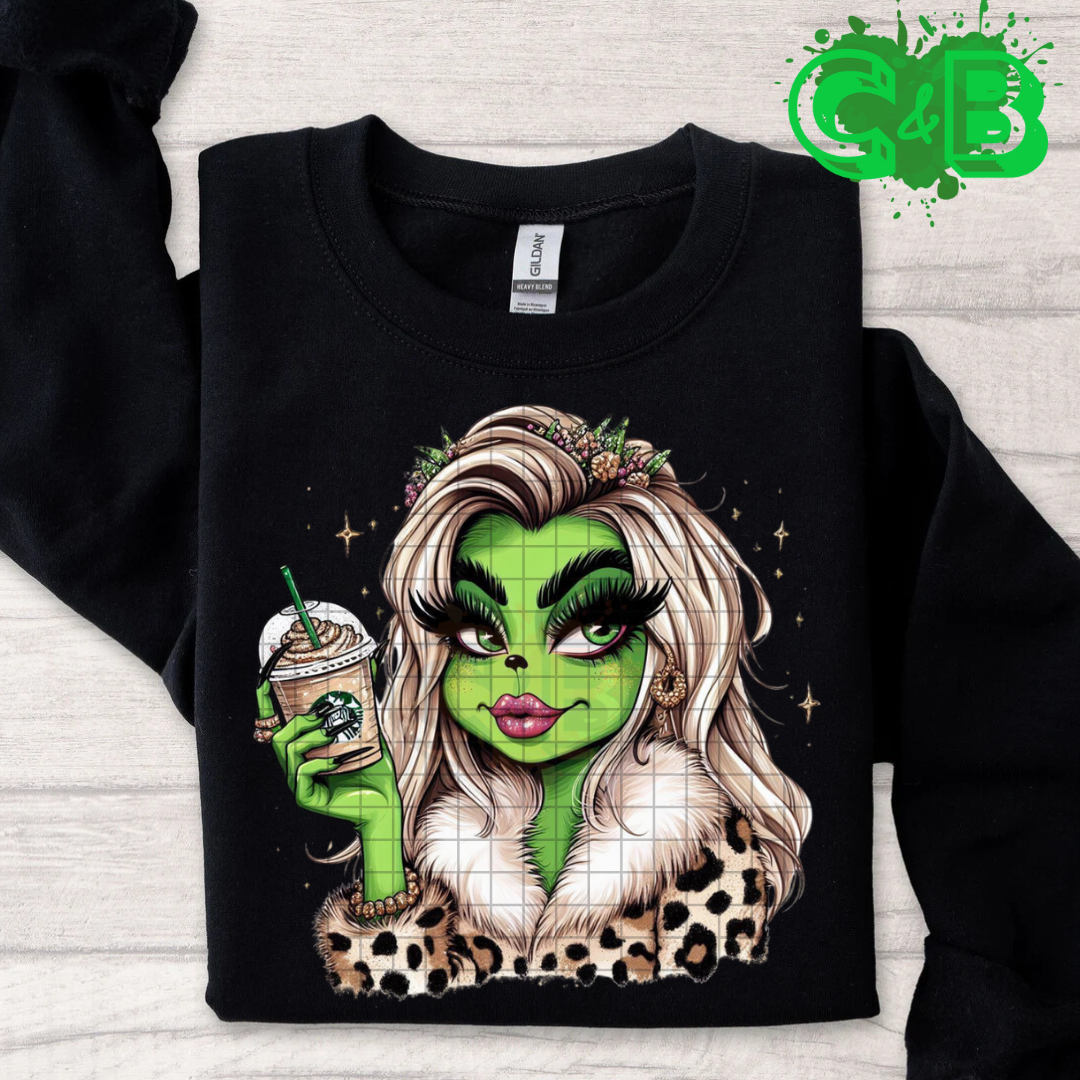 Green Lady Leopard Fur & Coffee DTF Transfer