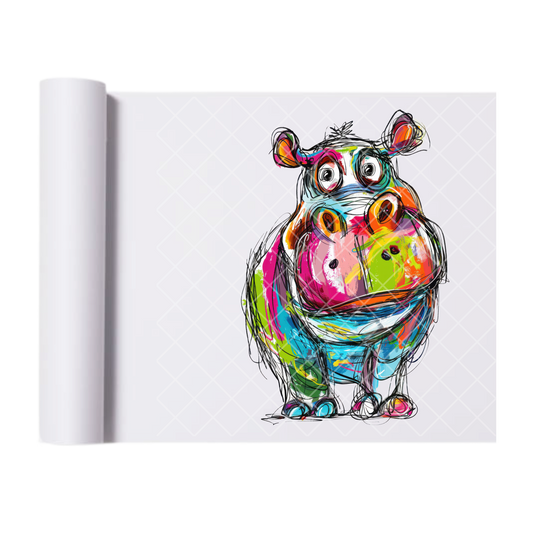 Hippo Art Painting - Direct Print Film Transfer for Trendy T-Shirts, Cotton, Polyester & Blends - High-Quality Print