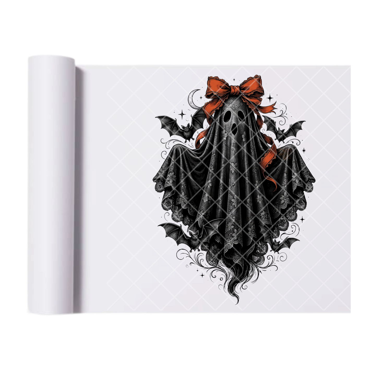 Black Lace Ghost - Ready To Press Print Transfer for Apparel, Cotton, Polyester & Blends - High-Quality Print- Commercial Grade