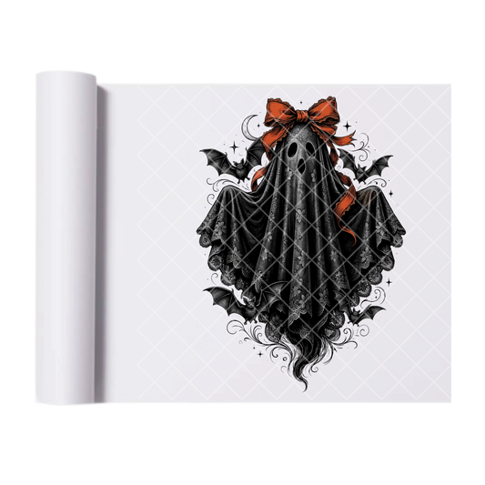 Black Lace Ghost - Ready To Press Print Transfer for Apparel, Cotton, Polyester & Blends - High-Quality Print- Commercial Grade