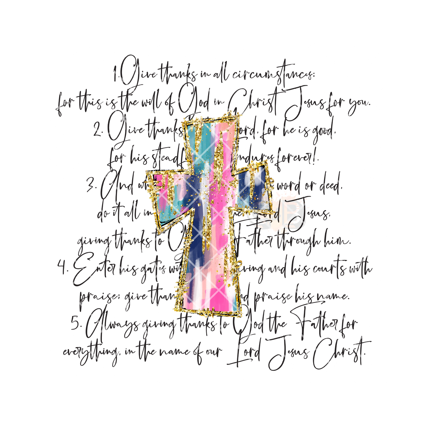 Multi-Color Cross Give Thanks PNG