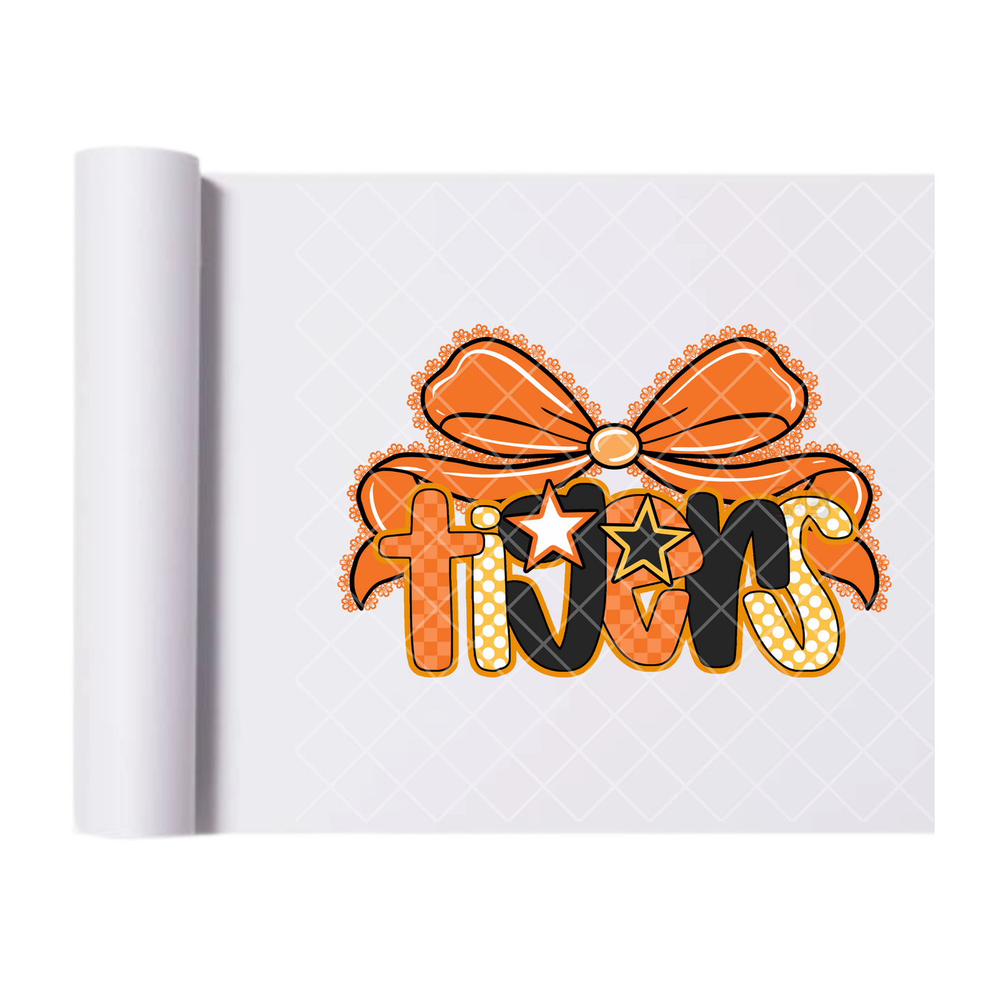 Orange Tigers Bow - Direct Print Film Transfer for T-Shirts, Cotton, Polyester & Blends - High-Quality Print