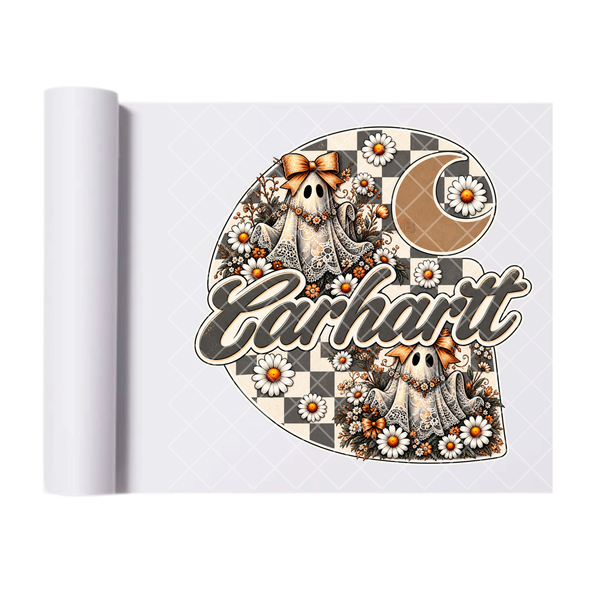 Carhartt Ghosts Floral Patch Sticker - Ready To Press Print Transfer for Apparel, Cotton, Polyester & Blends - High-Quality Print- Commercial Grade
