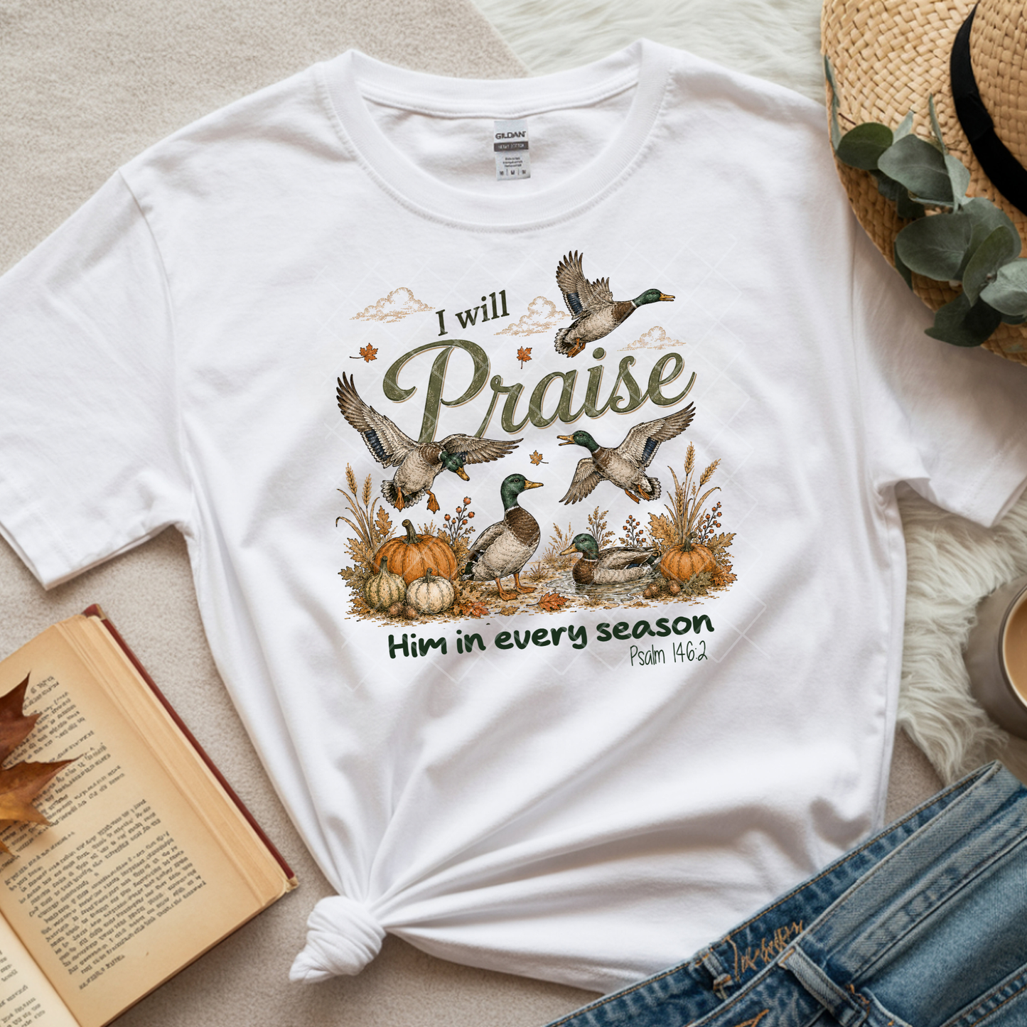 I Will Praise Him Mallard Ducks - Direct Transfer Print, Ready To Press For T-Shirts, Cotton, Polyester & Blends - Tshirt Business Quality