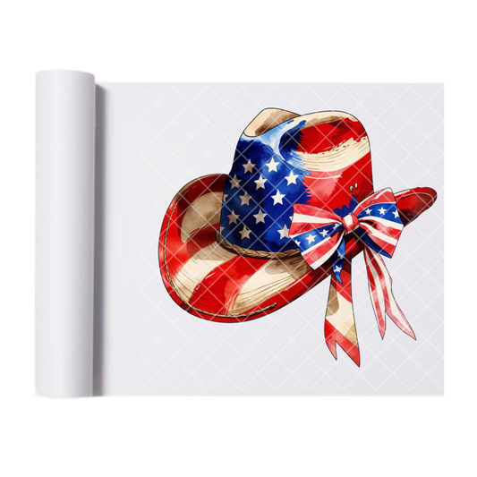 American Flag Cowboy Hat - Direct Print Film Transfer for Trendy T-Shirts, Cotton, Polyester & Blends - High-Quality Print