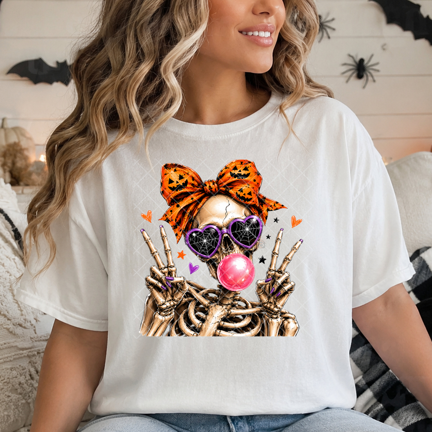Peace Sign Skelly Gal - Premium Graphic T-Shirt for Casual Wear