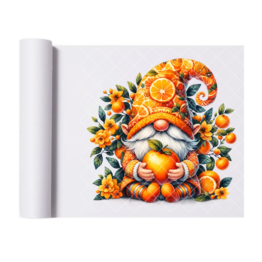 Orange Themed Gnome - Direct Print Film Transfer for T-Shirts, Cotton, Polyester & Blends - High-Quality Print