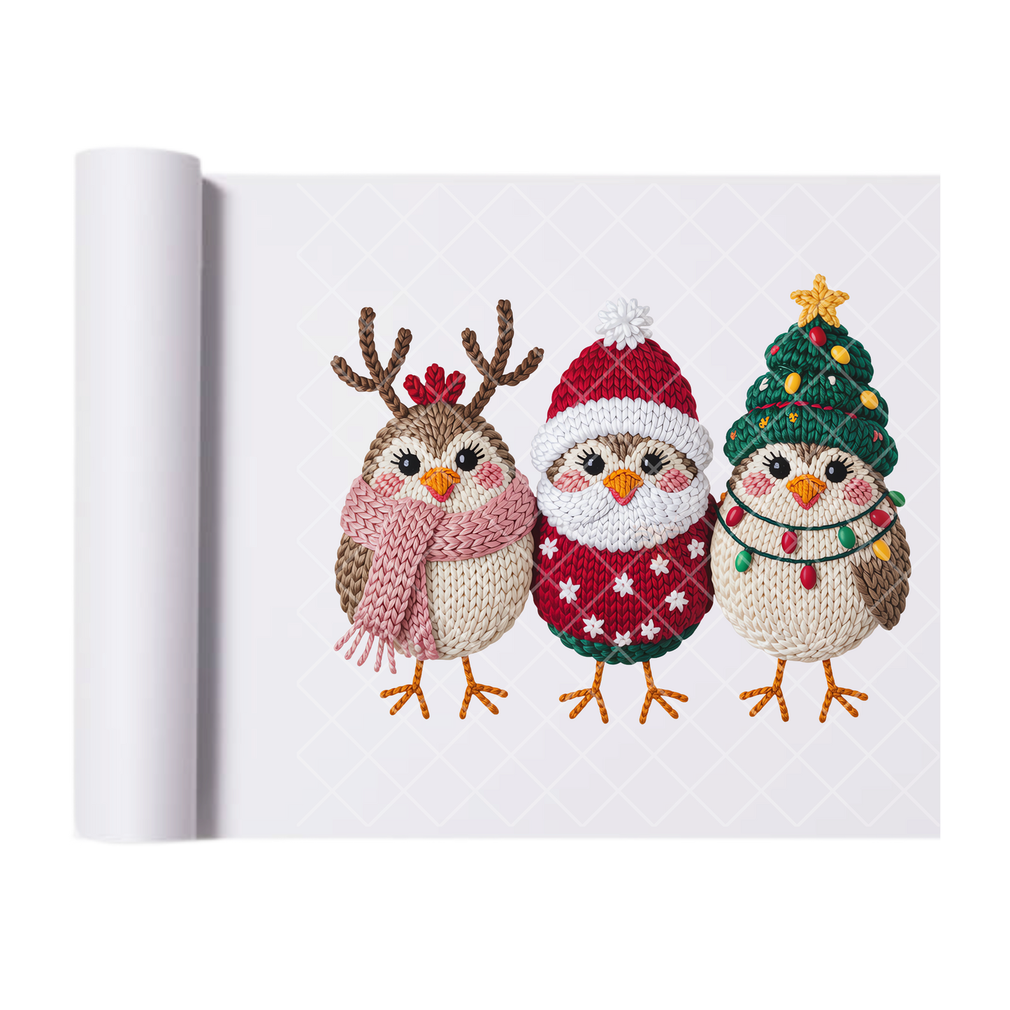 Christmas Birds Faux Crochet - Direct-To-Film Heat Transfer for T-Shirts, Cotton, Polyester & Blends - High-Quality Print