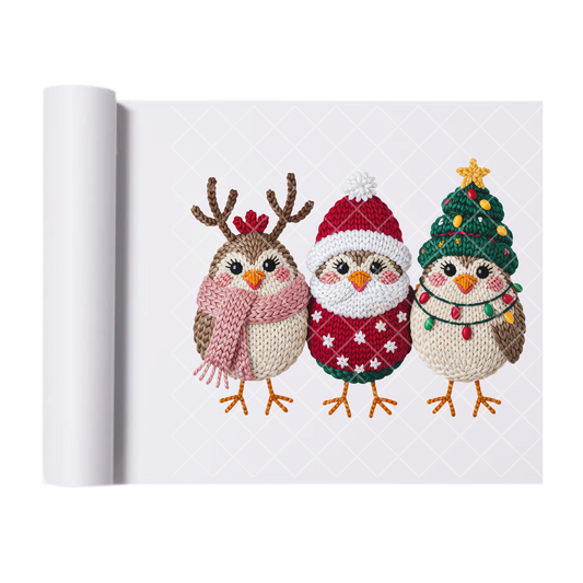 Christmas Birds Faux Crochet - Direct-To-Film Heat Transfer for T-Shirts, Cotton, Polyester & Blends - High-Quality Print