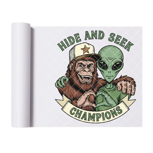 Hide and Seek Champions Big Foot - Direct Print Film Transfer for Trendy T-Shirts, Cotton, Polyester & Blends - High-Quality Print