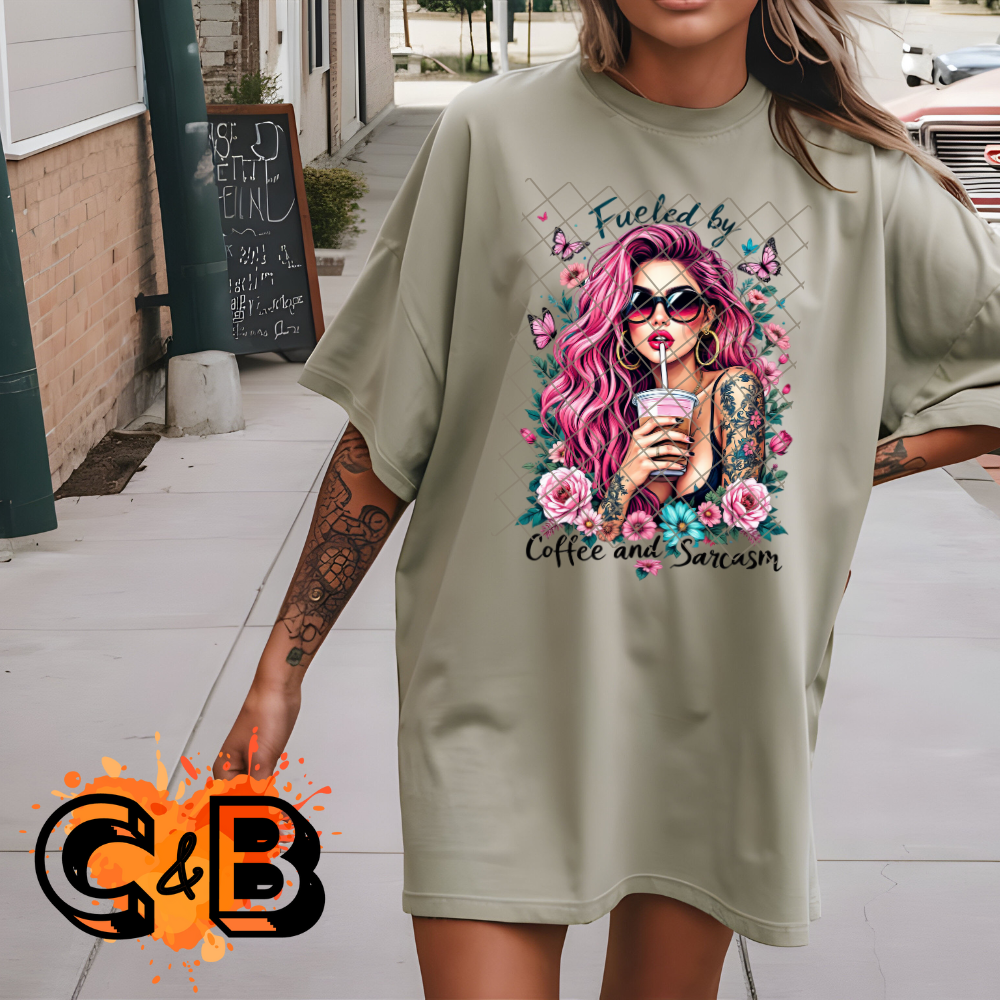 Fueled by coffee babe pink hair PNG