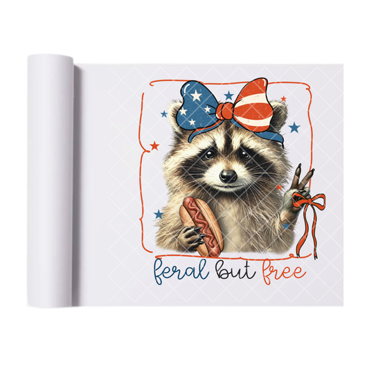 Raccoon Freedom - Direct Print Film Transfer for Trendy T-Shirts, Cotton, Polyester & Blends - High-Quality Print