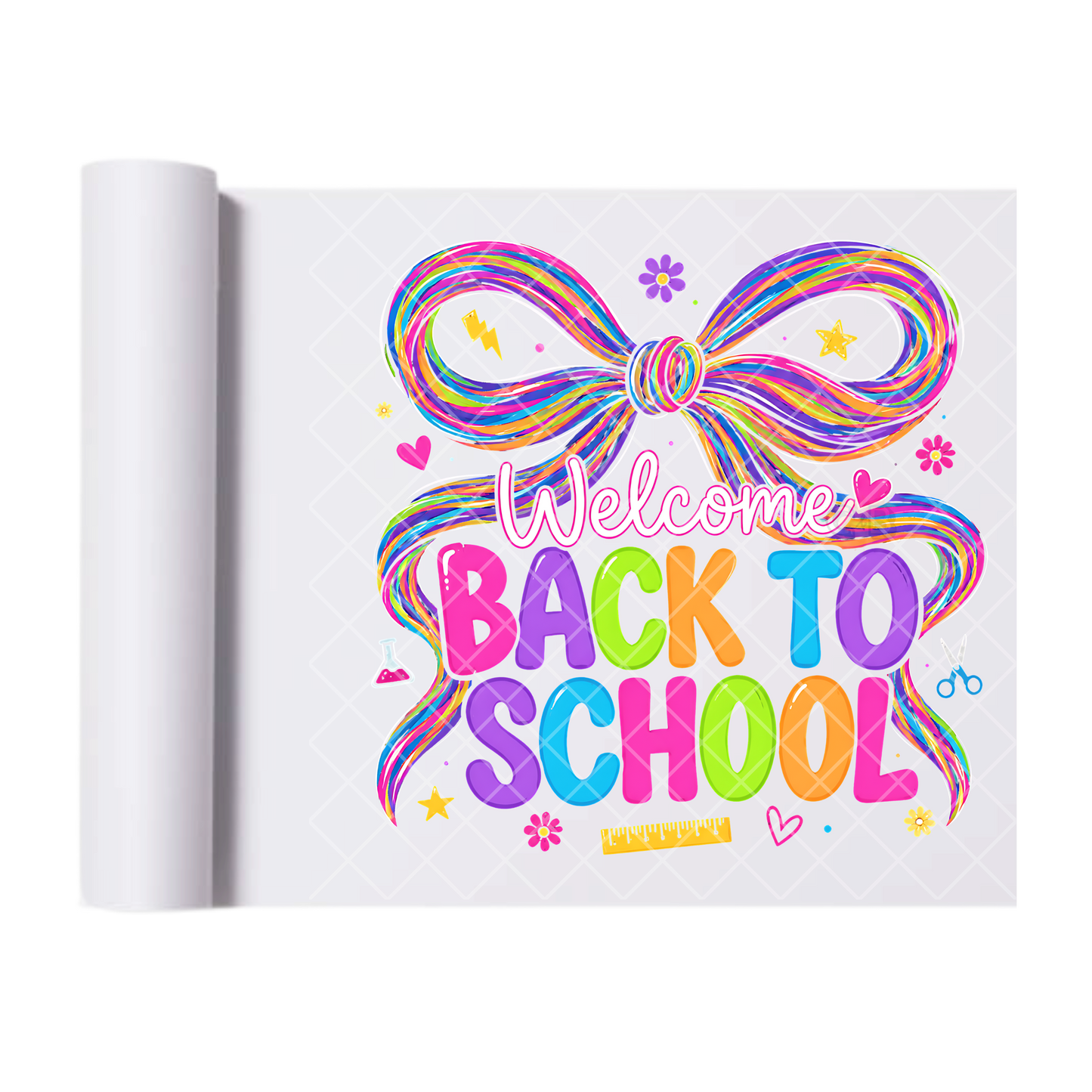 Neon Welcome Back To School Bow - Direct Print Film Transfer for T-Shirts, Cotton, Polyester & Blends - High-Quality Print