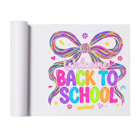Neon Welcome Back To School Bow - Direct Print Film Transfer for T-Shirts, Cotton, Polyester & Blends - High-Quality Print