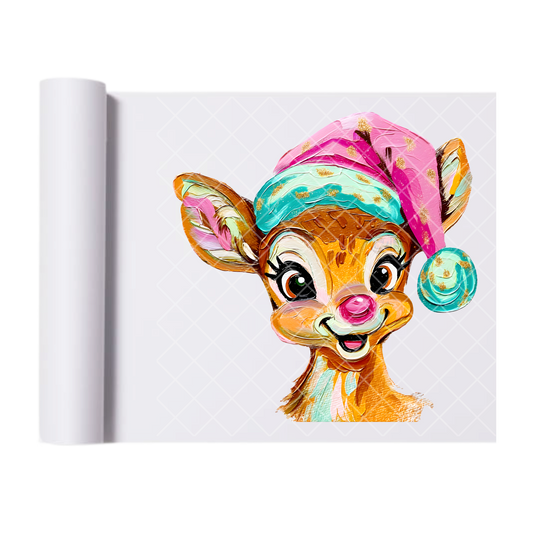 Red Nose Deer Santa Hat - Direct-To-Film Heat Transfer for T-Shirts, Cotton, Polyester & Blends - High-Quality Print