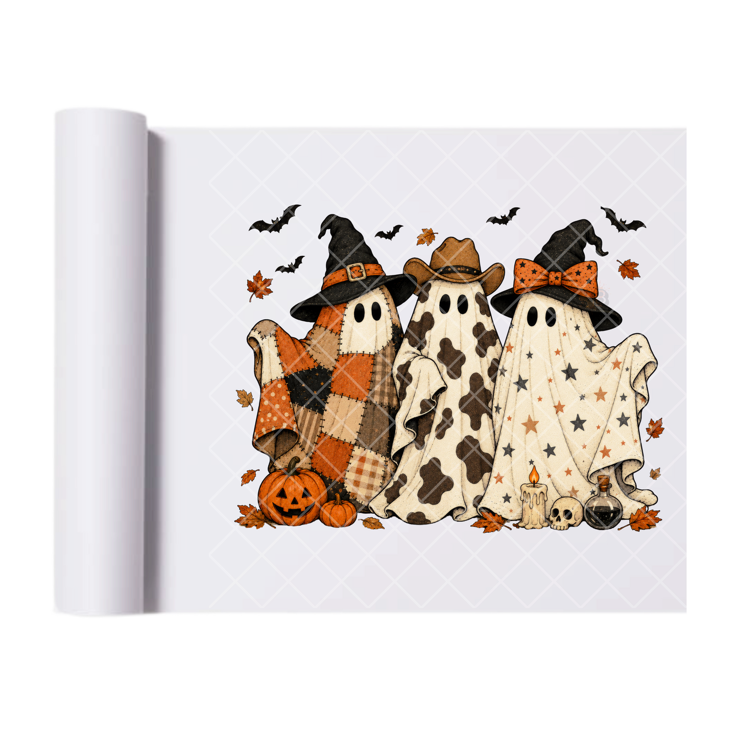 Trio Patch Ghosts - Ready To Press Print Transfer for Apparel, Cotton, Polyester & Blends - High-Quality Print- Commercial Grade