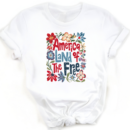 Land Of The Free Floral Design - Premium Graphic T-Shirt for Casual Wear