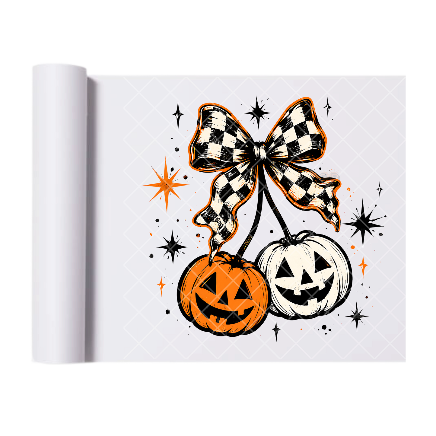 Checkered Bow Cherry Pumpkins - Ready To Press Print Transfer for Apparel, Cotton, Polyester & Blends - High-Quality Print- Commercial Grade