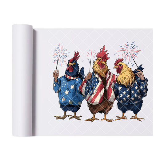 Patriot Chicken Trio - Direct Print Film Transfer for Trendy T-Shirts, Cotton, Polyester & Blends - High-Quality Print