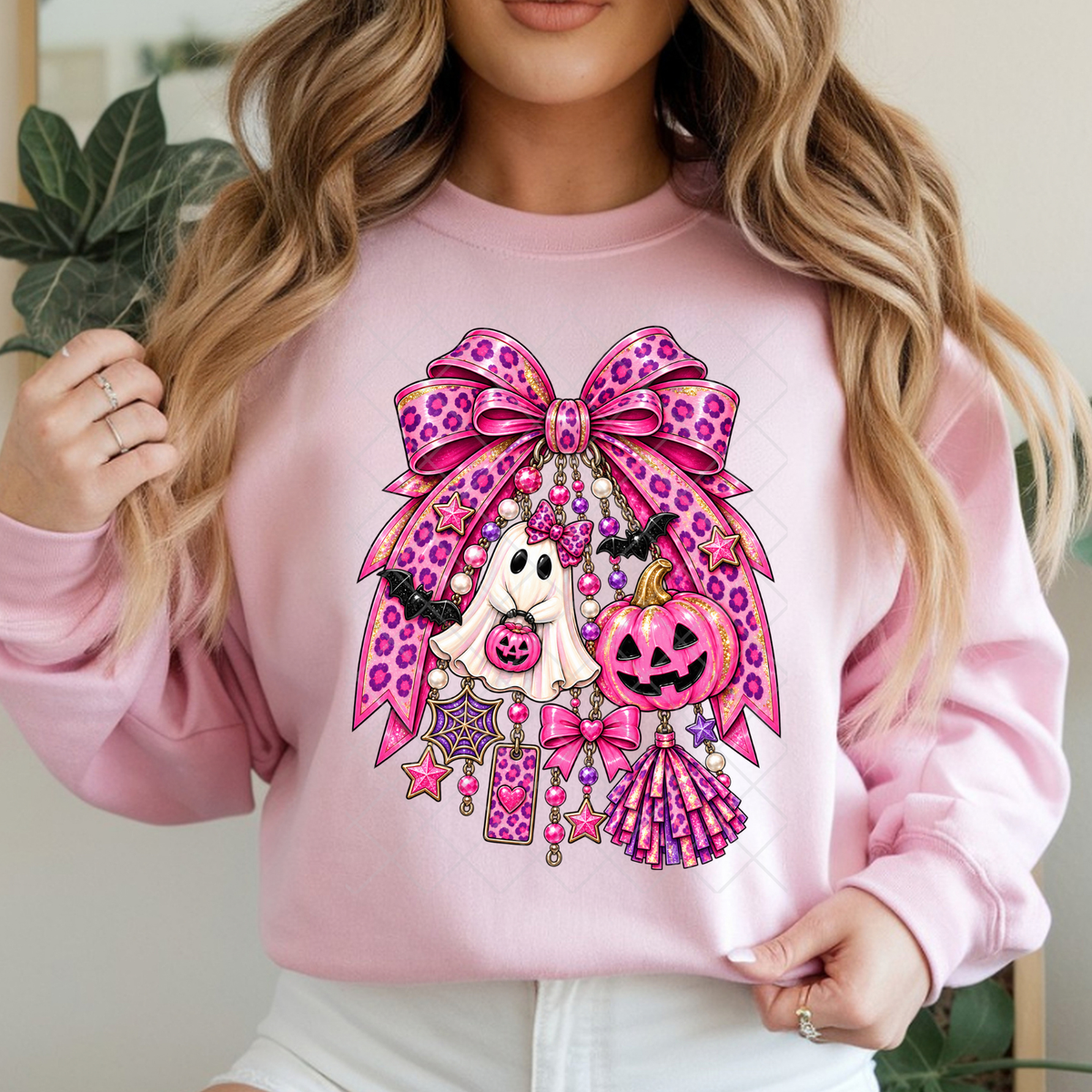 Breast Cancer Awareness Bows and Ghosts - Premium Graphic T-Shirt for Casual Wear