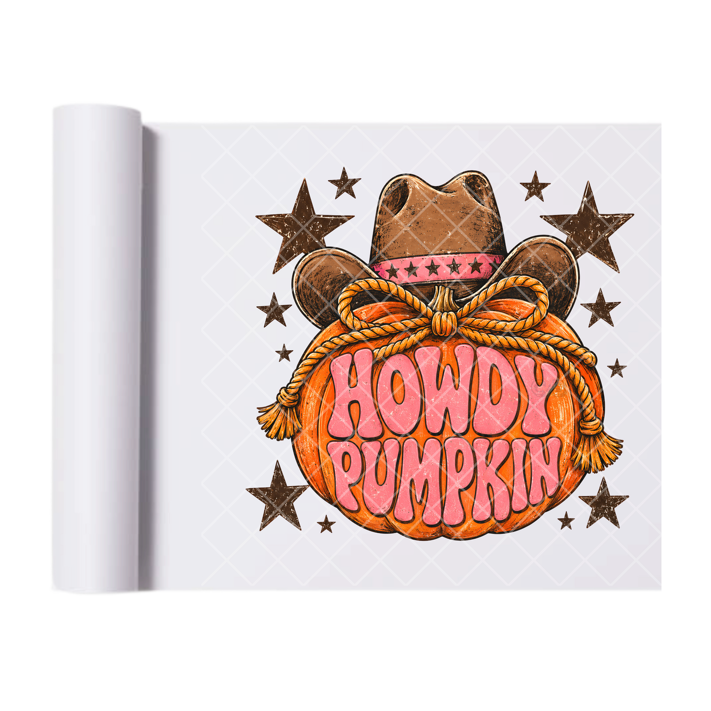 Cowboy Howdy Pumpkin - Ready To Press Print Transfer for Apparel, Cotton, Polyester & Blends - High-Quality Print- Commercial Grade