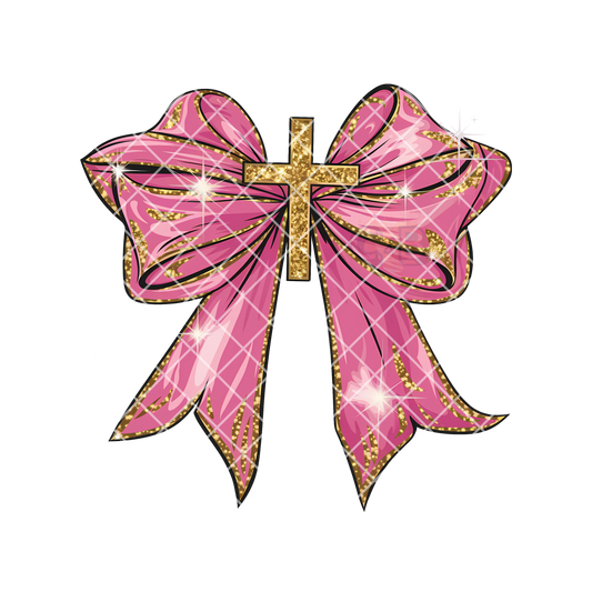 Pink gold bow with cross PNG
