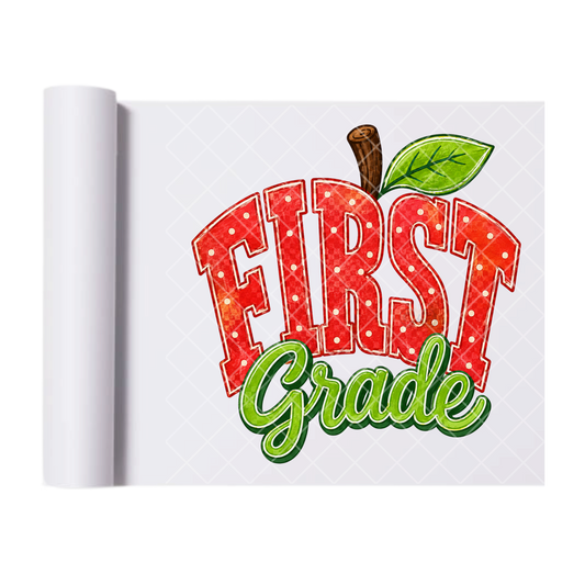 First Grade Apple - Direct Print Film Transfer for T-Shirts, Cotton, Polyester & Blends - High-Quality Print