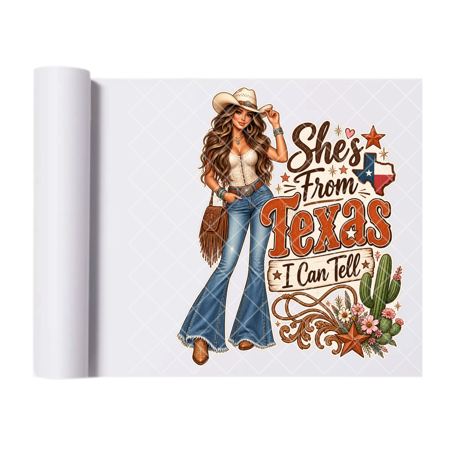 She's From Texas - Direct Print Film Transfer for Trendy T-Shirts, Cotton, Polyester & Blends - High-Quality Print