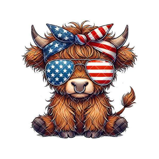 Highland Cow Patriotic Glasses PNG
