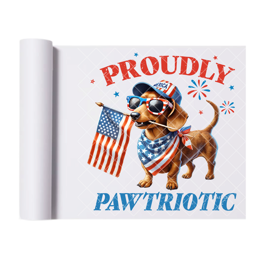 Proudly Pawtriotic - Direct Print Film Transfer for Trendy T-Shirts, Cotton, Polyester & Blends - High-Quality Print