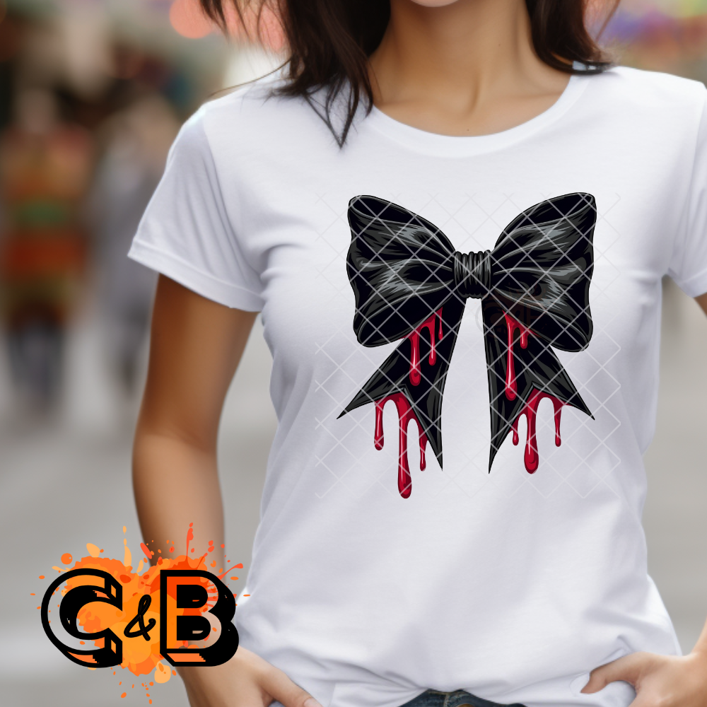 Black bow dripping blood PNG